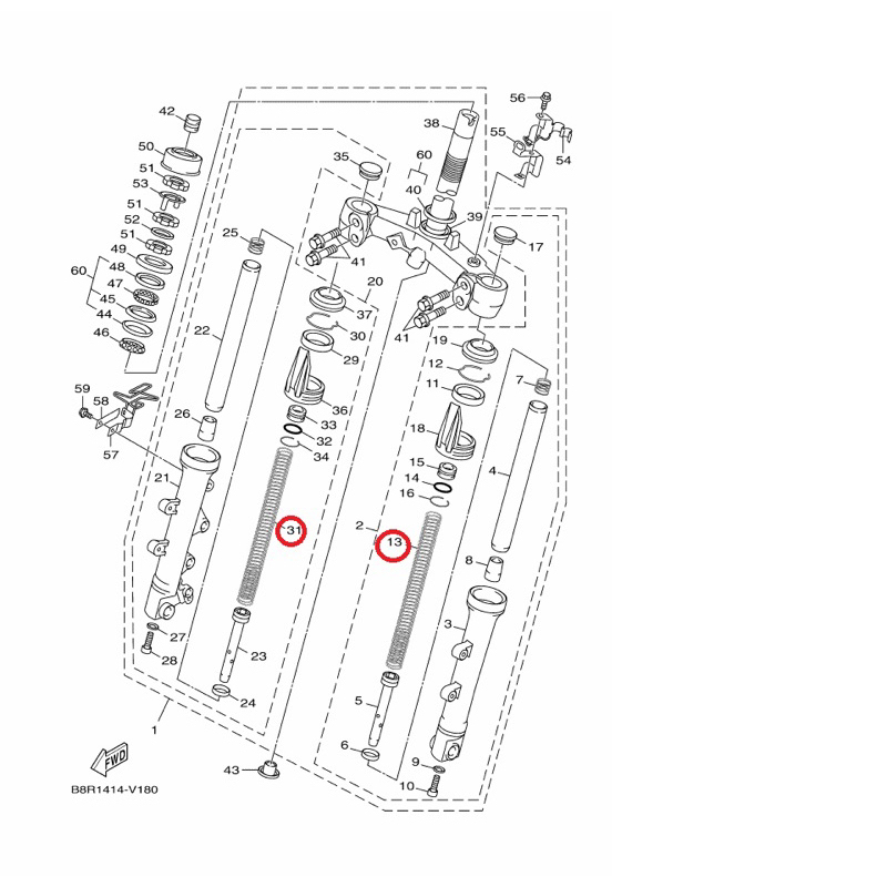 YAMAHA 原廠 新勁戰 六代 FOCRE 2.0 AUGUR 前叉彈簧 料號：BFV-F3141-00