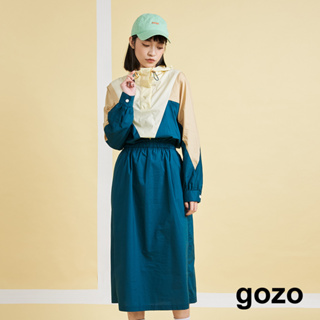 【gozo】運動連帽收腰洋裝(卡其/深綠_F)｜女裝 顯瘦 休閒