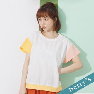 betty’s貝蒂思(21)雲朵撞色拼接短袖圓領上衣(白色)