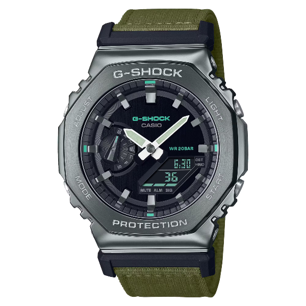CASIO卡西歐 G-SHOCK 農家橡樹 織紋錶帶  雙顯電子腕錶 44.4mm GM-2100CB-3A