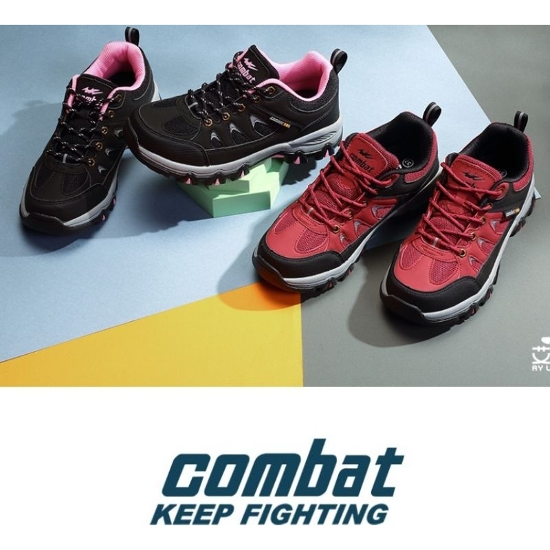 COMBAT 艾樂跑女鞋 齒輪橡膠大底止滑耐磨户外登山鞋 紅色 黑色 FA599