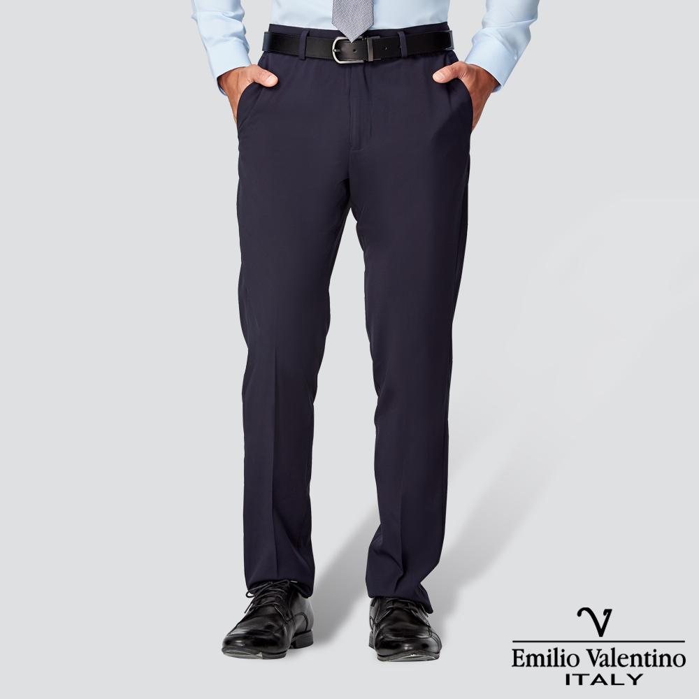 【Emilio Valentino】輕量彈性修身平面西裝褲-深藍