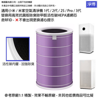 適用小米/米家Mi空氣清淨機1代/2代/2S/Pro/3代 AC-M1-CA高效抗菌版除臭除甲醛活性碳濾網含RFID