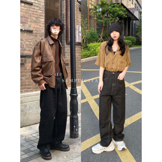 【SEMPLICITA】韓國 設計師 小眾 寬版 單寧褲 垂感 折線 反車 寬褲 韓系 百搭 休閒褲 牛仔褲 (2C)