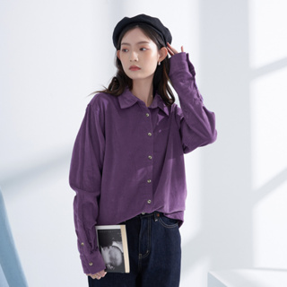 【ERSS】簡單不平凡休閒條絨襯衫-女 紫色 K30021