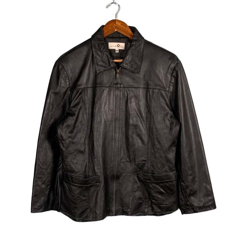《 福星Flexing✨》GOTZ 義大利 製 真皮 皮革 皮衣 古著 翻領 外套 夾克 黑色 搖滾 龐克 古着 二手