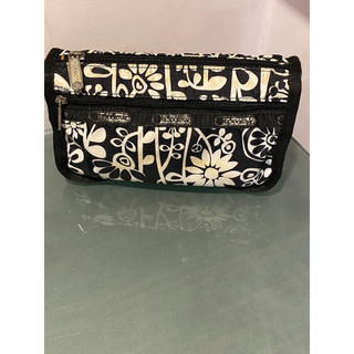 [二手] LeSportsac 黑白花叢款 防水超輕量 化妝包 收納包