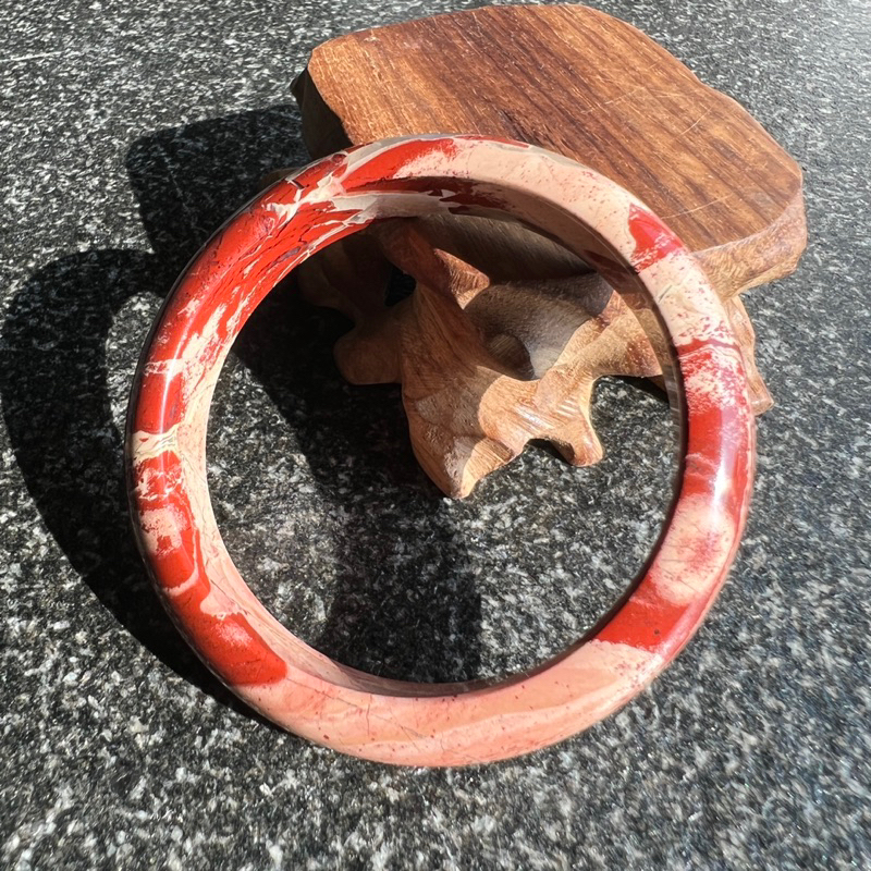 HB17048 天然南非紅碧玉 特色花紋 水晶玉化手鐲 57.5圈口