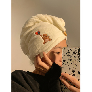 「MuXin」可愛刺繡小熊幹髮帽 超強吸水速乾幹髮帽 浴帽 吸水浴帽 卡通可愛吸水浴帽 幹髮帽