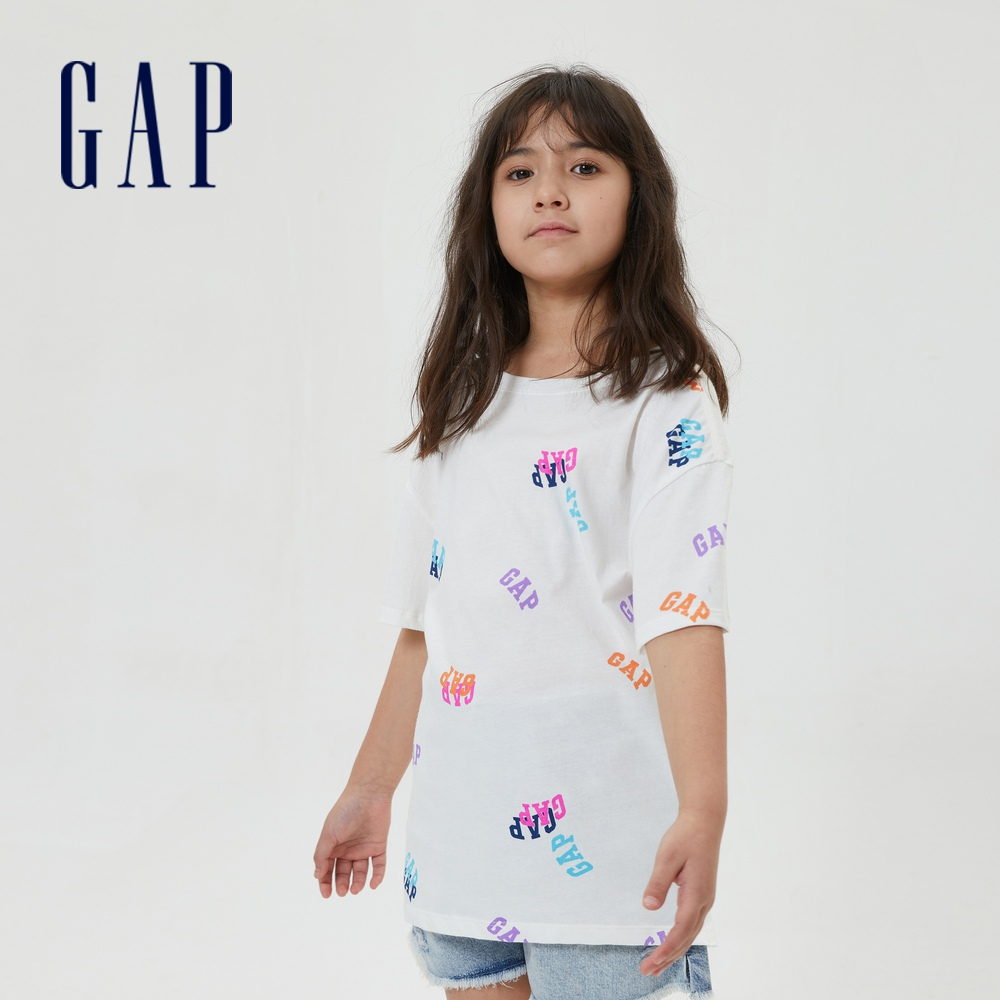 Gap 女童裝 Logo純棉運動短袖T恤-白色(601394)