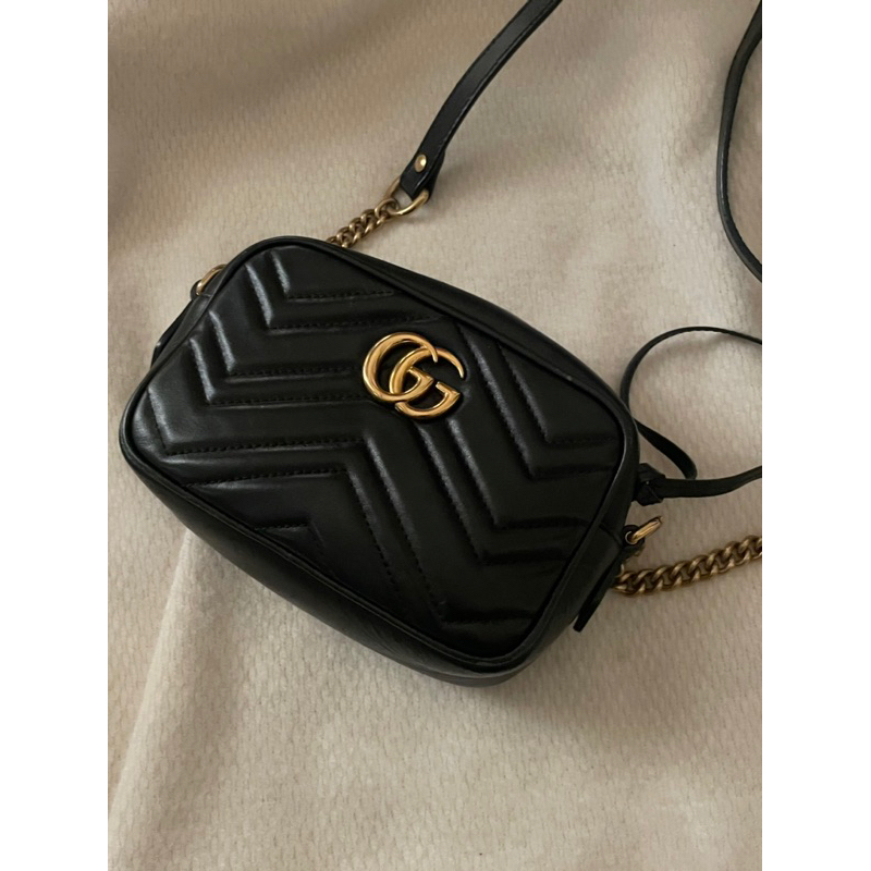 Gucci Marmont 相機包 mini 馬夢相機包18cm 黑金 古馳 二手