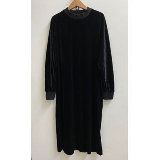 日本品牌lowrys farm黑色天鵝絨長袖連身裙洋裝