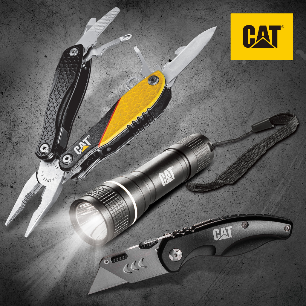 【寶力優工具】CAT 三件式多功能工具組 多功能工具 折疊美工刀 LED手電筒