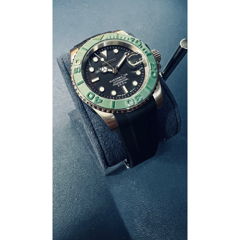 訂製無現貨【改錶玩面】Seiko Mod 精工 綠遊艇 橡膠帶 自動上鍊 藍寶石玻璃 機械錶
