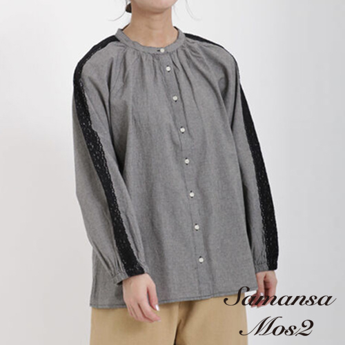 Samansa Mos2 鏤空蕾絲拼接設計棉麻長袖襯衫(FL31L0A0480)