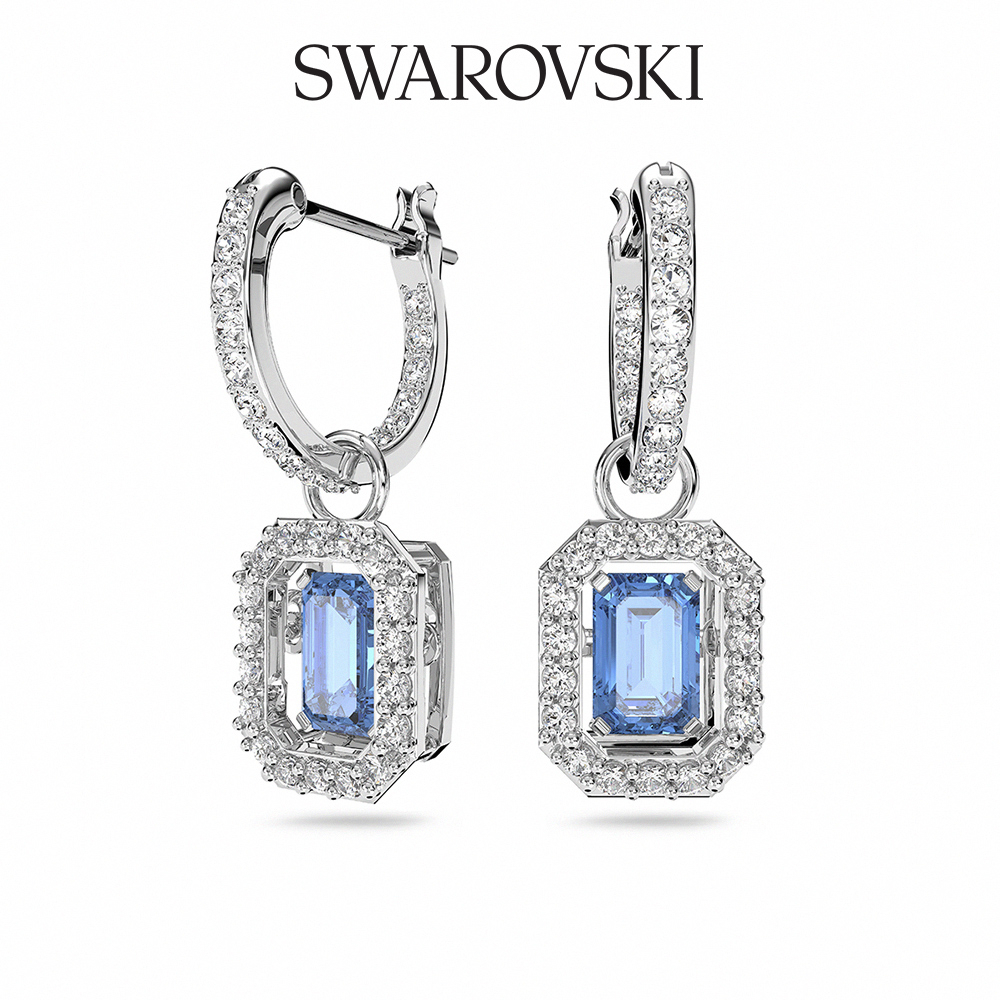SWAROVSKI 施華洛世奇 Millenia 穿孔耳環, 八角形切割 Swarovski 鋯石, 藍色, 鍍白金色