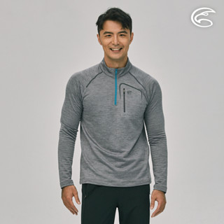 ADISI 男半門襟透氣快乾保暖中層衣(胸前口袋) AL2221063 (S-3XL) 煙灰色｜磨毛 排汗速乾 保暖