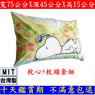 臺灣製造1-2入組【SNOOPY】寬75x長45x高15公分-史努比卡通授權圖案-枕心+枕頭套組-PO4575GR含枕心