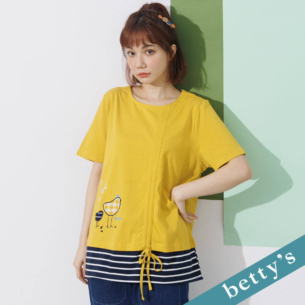 betty’s貝蒂思(21)小鳥撞色抽繩短袖上衣(深黃)