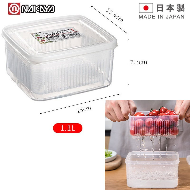 NAKAYA 日本製 可微波 方型有濾網保鮮盒-透氣瀝水-冷凍冷藏-放豆腐.草莓