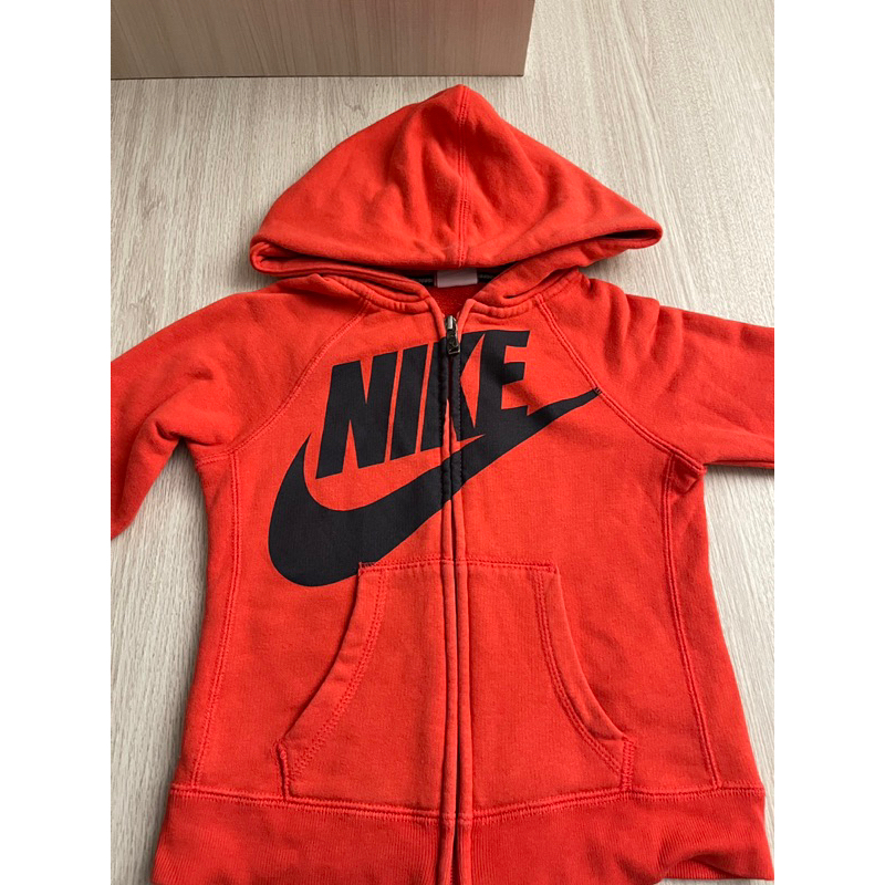 Nike兒童基本款logo橘色連帽外套/運動外套/保暖/純棉/外套贈褲子