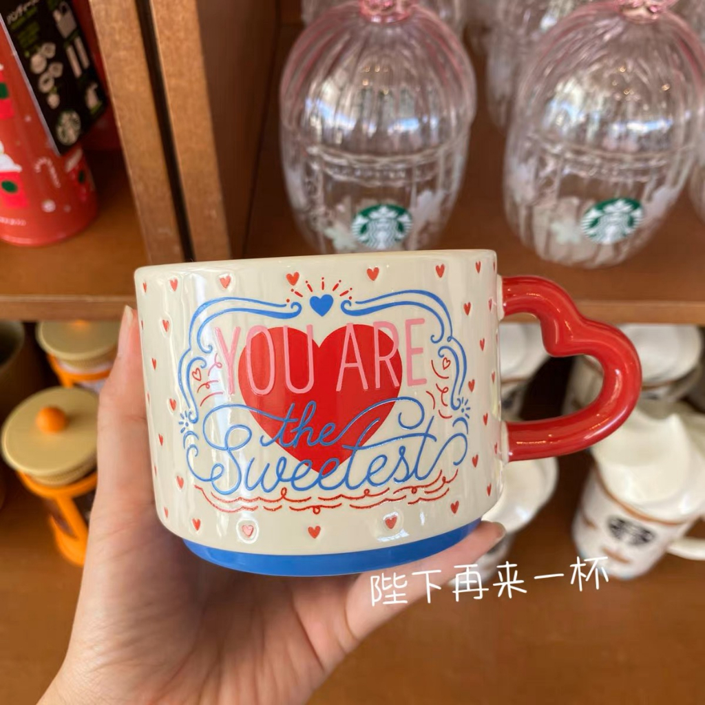 Starbucks官方正品！日本星巴克杯子情人節2023白色浮離logo陶瓷馬克杯果汁珍奶茶奶昔茶水咖啡杯355ml