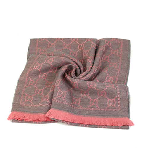 【GUCCI】LOGO純羊毛寬版圍巾披巾(1272 粉紅) 福利品