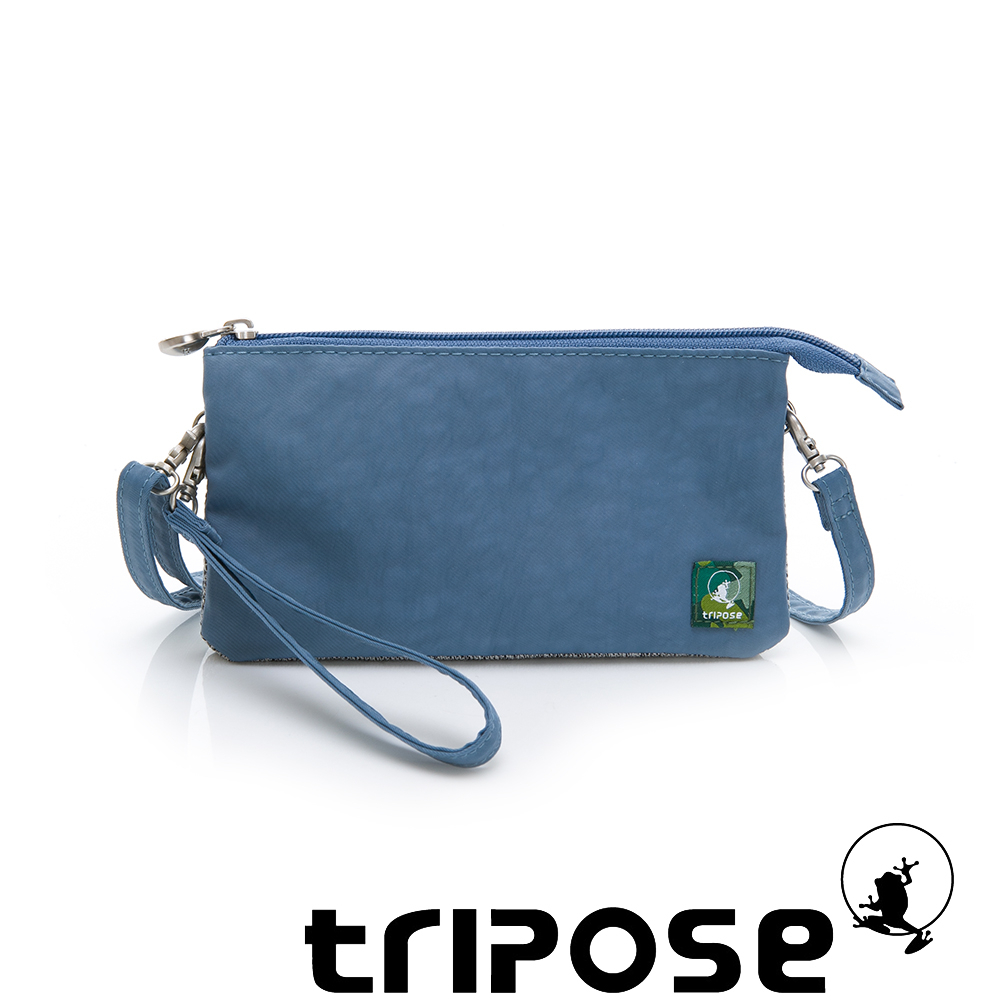 tripose 漫遊系列岩紋簡約微旅手拿/側肩包 淺藍 (長夾袋/附背帶)