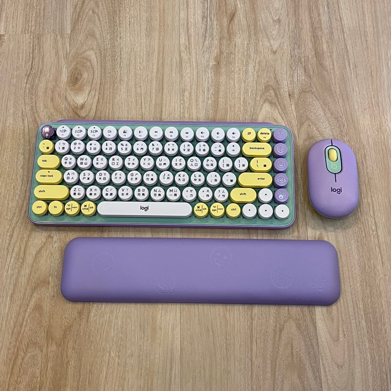 二手 Logitech POP Keys紫色機械式鍵盤滑鼠手腕軟墊組