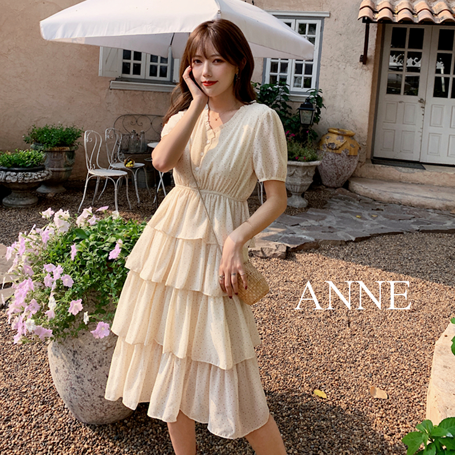 ANNE｜出清中｜480降289｜雪紡蛋糕裙洋裝【AD10255】連身裙 洋裝 V領洋裝 蛋糕裙 V領連身裙 雪紡洋裝