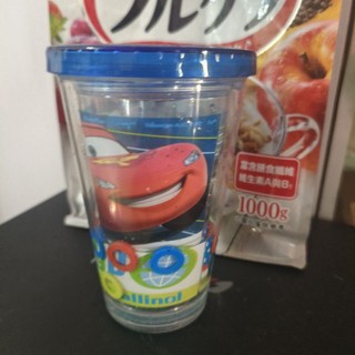 正版二手出清 流沙杯Cars(麥坤) 迪士尼 Disney 閃電麥坤水杯 Cars 塑膠吸管杯 練習杯