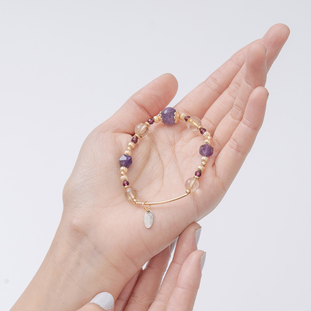 沈醉凱撒古堡‧紫水晶髮絲水晶石榴石天然水晶手環-E40094