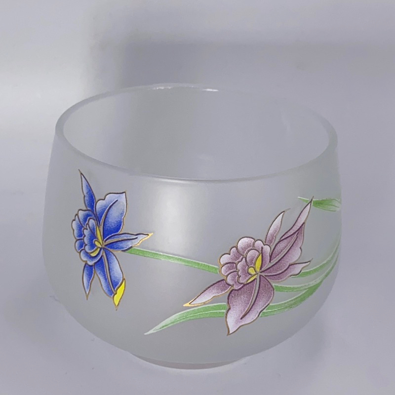 (全新現貨)台北市 第五信用 合作社 霧面玻璃杯 花造型 茶杯 水杯 玻璃杯 直徑7.2公分高6.3公分