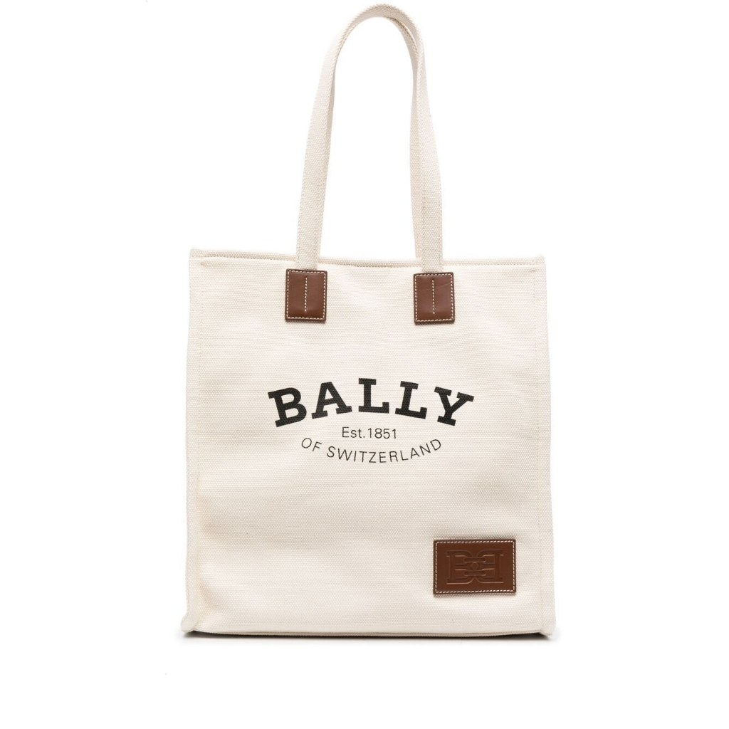 Bally Crystalia Logo皮標帆布托特包 自然色