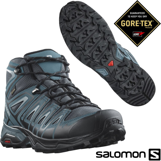 【索羅門 SALOMON】男X UltraPioneer Mid GTX防水透氣耐磨中筒登山鞋_黑/藍/灰_471964