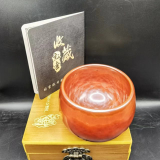 建窯建盞名家楊德應鐵胎原礦原釉純手工柿紅祥雲不倒翁盞茶杯天目盞主人杯品茗杯