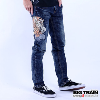 BIG TRAIN骷髏鯉魚小直筒褲-中深藍 -ZM7003-77