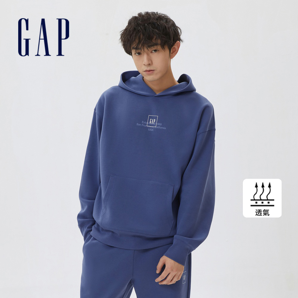 Gap 男裝 Logo寬鬆帽T 空氣三明治系列-墨藍色(601662)