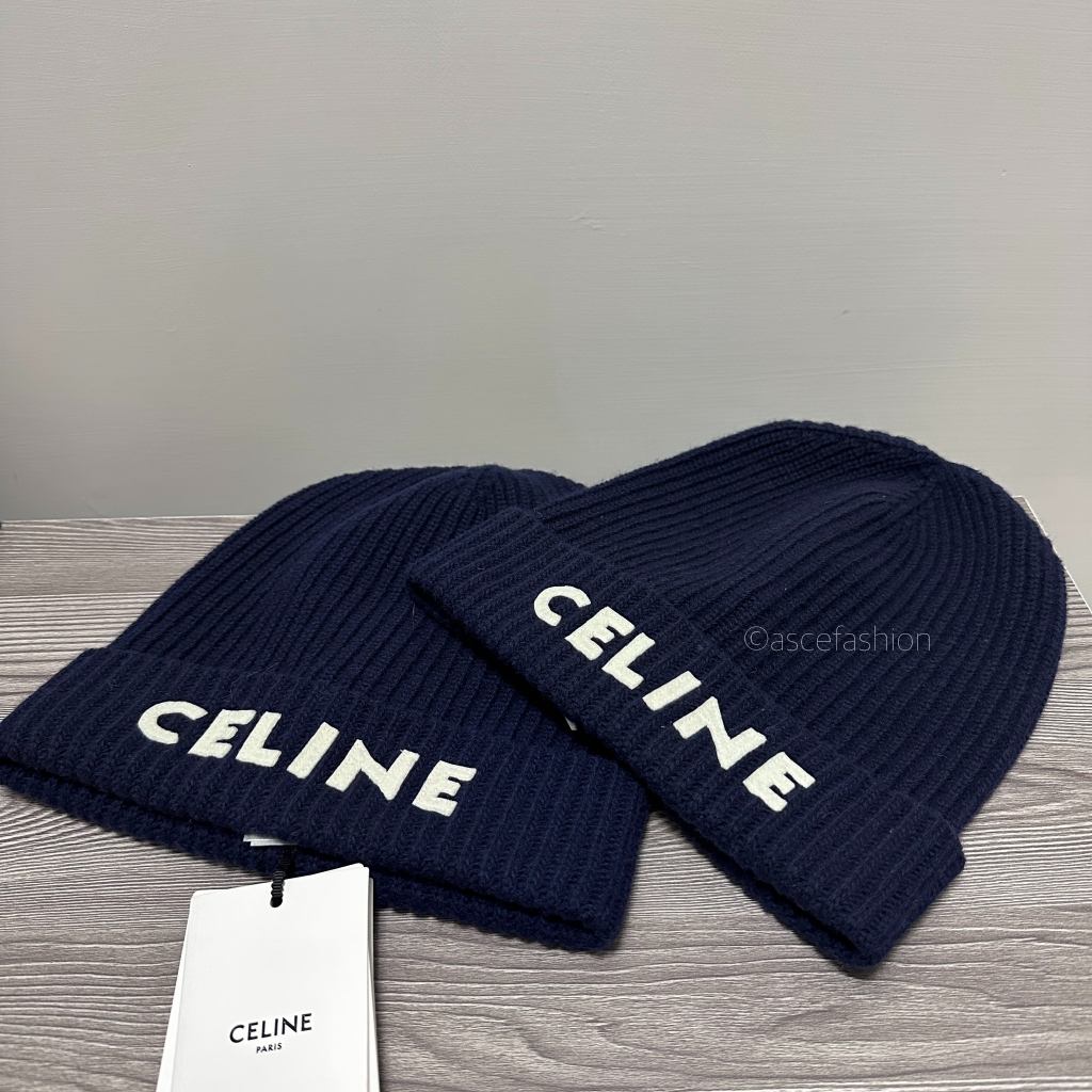 Celine logo深藍色毛帽｜ASCE