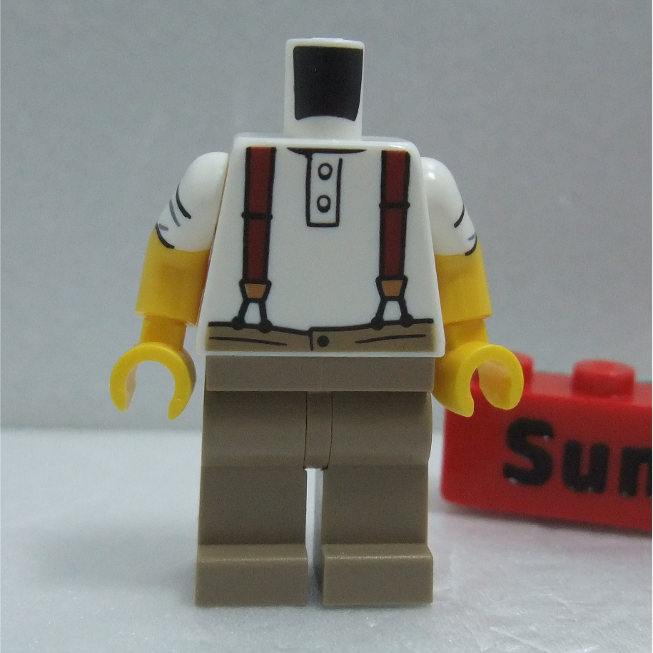【積木2010】樂高 LEGO 深沙色 吊帶褲 上下身 / 捲袖 白上衣 / 身體+腳