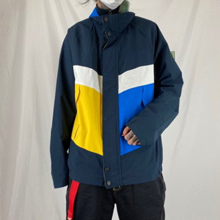 免運 古著 NAUTICA 諾蒂卡 帆船刺繡Logo 腋下透氣孔 藍黃拼色 撞色 防水 風衣外套 登山夾克 薄外套 XL