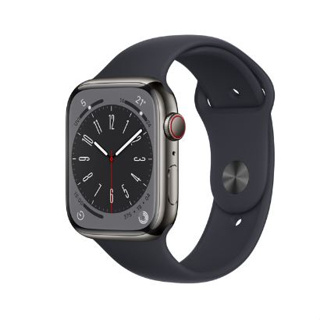 Apple Watch Series 8 45mm (GPS 行動網路) 45公釐石墨色不鏽鋼錶殼 午夜色運動型錶帶