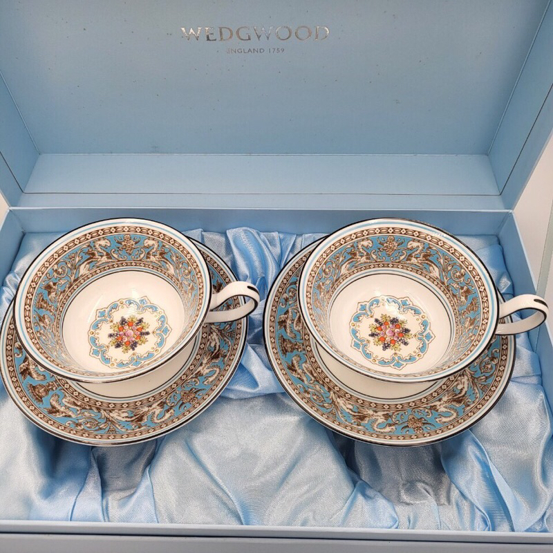 Wedgwood 英國製 佛羅倫斯 Florentine 絲綢之路 花茶杯盤 2組
