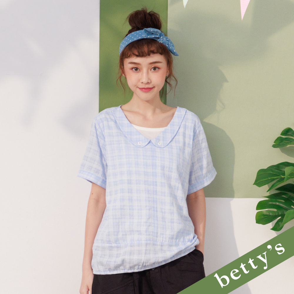betty’s貝蒂思(21)假2件格紋布短袖上衣(淺藍)