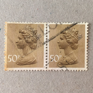 英國郵票 -X921 50p Ochre-brown 2 Bands (X Number Machin Stamps)