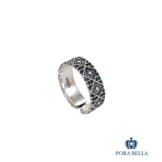 <Porabella>S925純銀祖母綠鋯石編織設計戒指 低調奢華質感 好運戒指 寬版可調節戒指 男女皆可 Rings