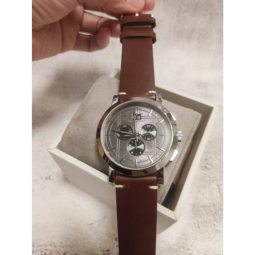 正品 Burberry  真瑞士機芯 新錶玻 新真皮革錶帶 非大陸製假貨 三眼錶 男錶 二手 手錶