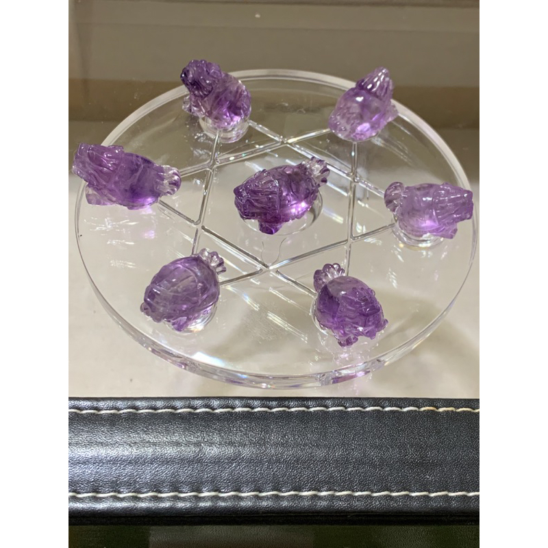 天然紫水晶小龍龜平均21.5-25.5mm透體7星陣附盤ㄧ組！