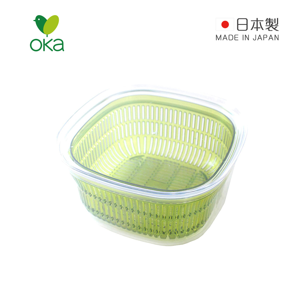 【日本OKA】Vegi mage日製透明雙層瀝水保鮮盒-大-2色可選