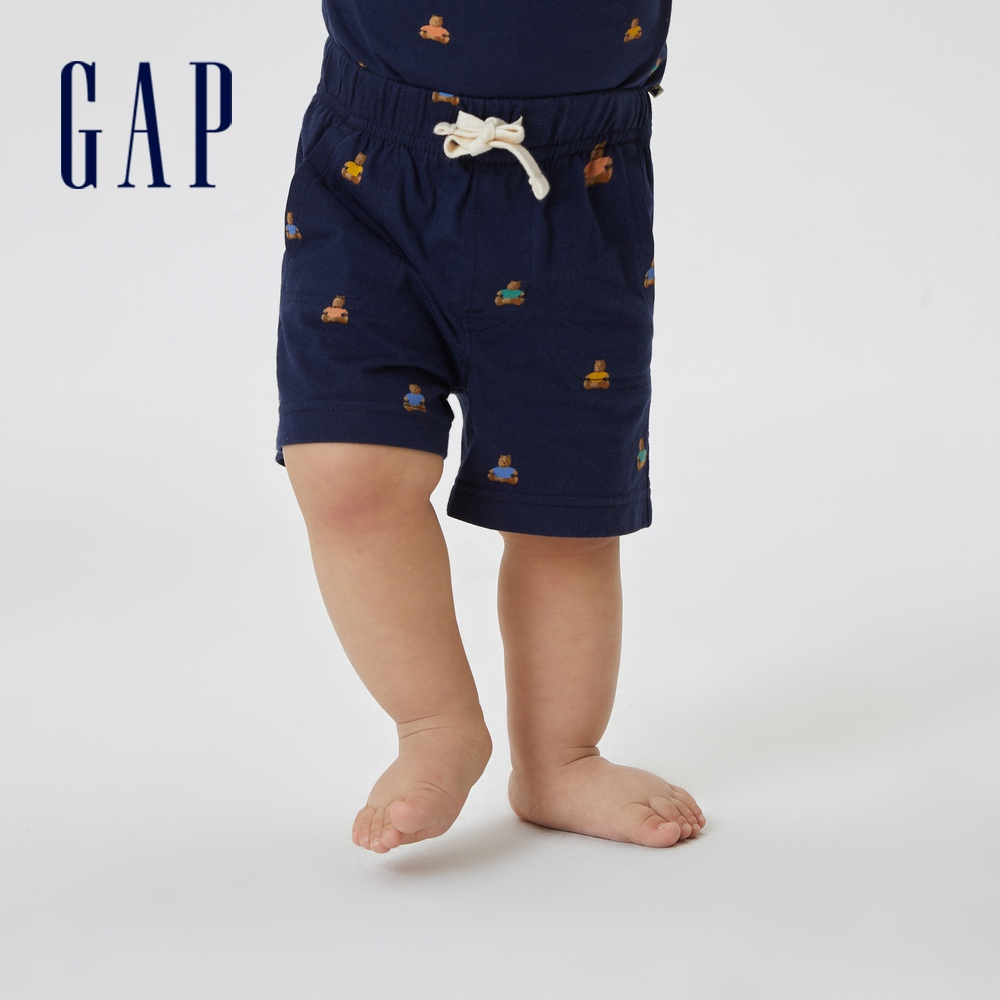 Gap 嬰兒裝 印花抽繩鬆緊短褲 布萊納系列-小熊印花(599744)